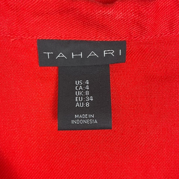 Tahari red linen blend split neck shift dress - Picture 4 of 5